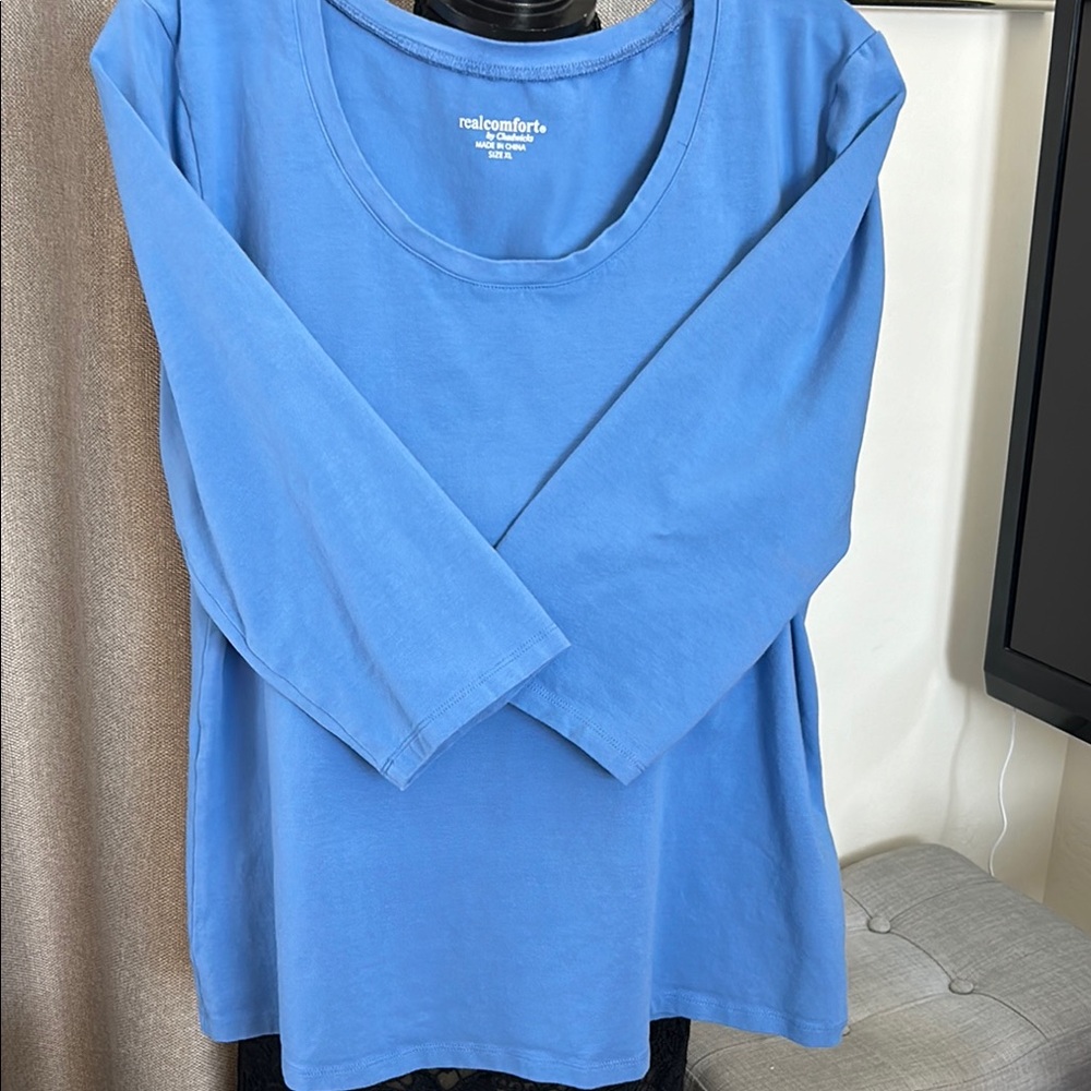 Sky Blue Relaxed 3/4 Sleeve Crew Neck Tee